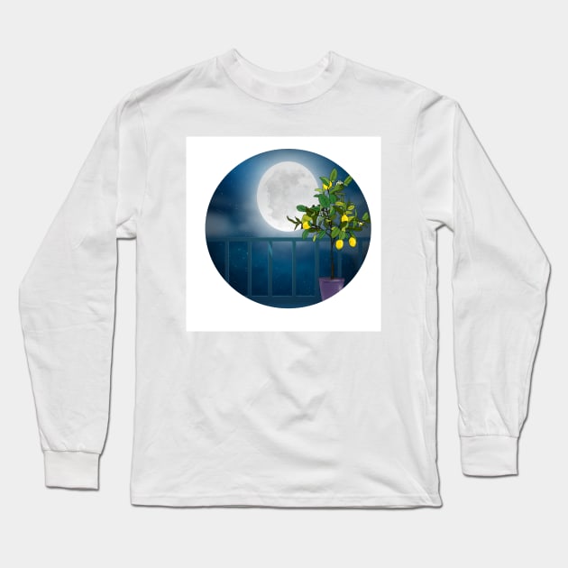 View from the balcony-Lemon Tree underthe moon Long Sleeve T-Shirt by Le petit fennec